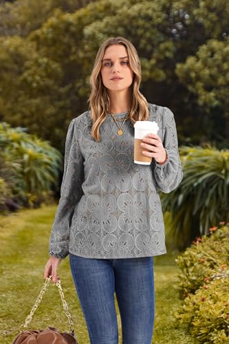 Image of OFEEFAN Blouses for Women Dressy Casual Spring Tops 2026 Summer Outfits Flower Lace Crochet Long Sleeve Shirts
