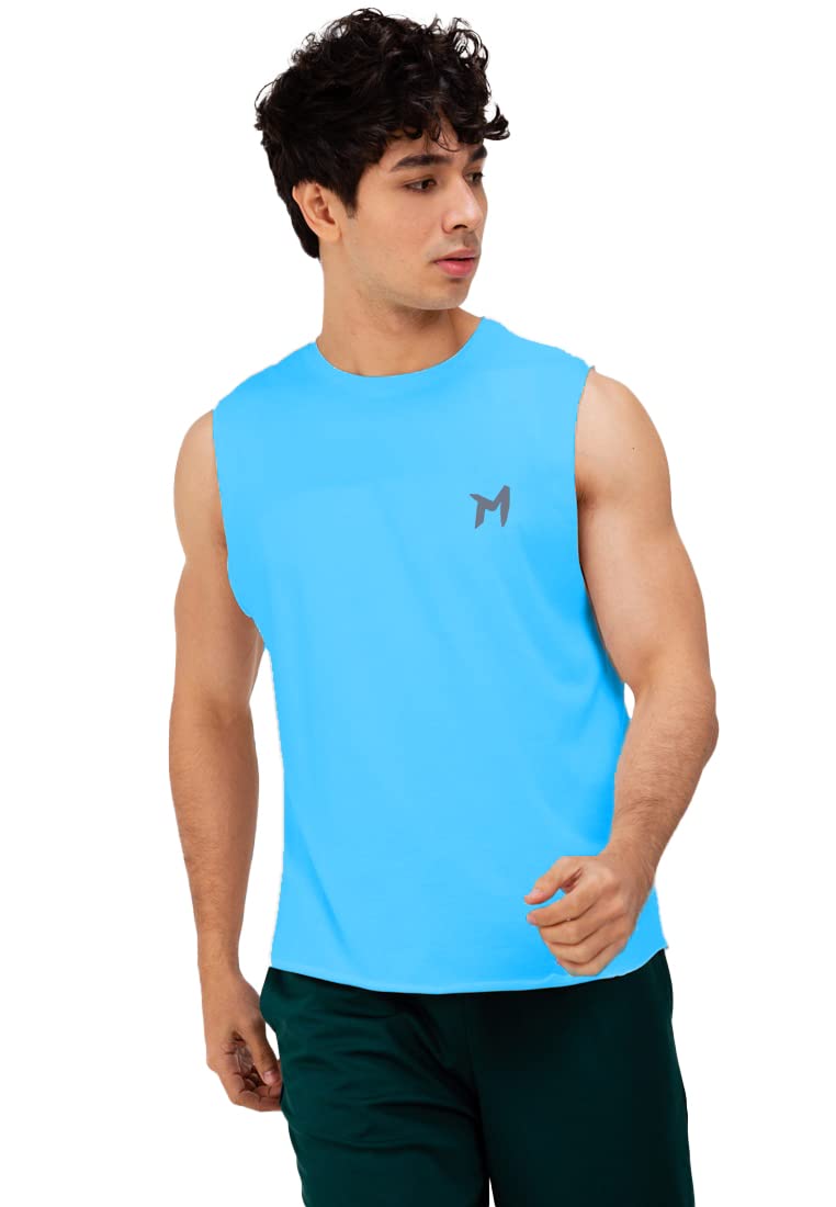 mebadass Solid Sleeveless Cotton Regular Fit Mens Stylish Top Tanks Vest T-Shirt -Ocean Blue-picture-17