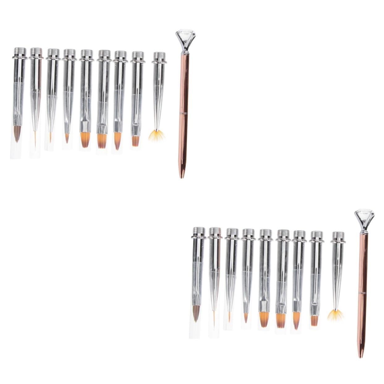 Healeved 2piezas Pinceles De Nail Art Con Puntas Intercambiables y Mango De Cristal Para Diseños De Uñas Brillantes y Detallados