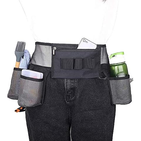 Cleaning Tool Belt with 4 Pockets and 3 Elastic Slots, Nylon Mesh Adjustable Tool Belt Pouch for House Cleaning, Tool Pouch with Waist Belt Suitable for Gardener, Cleaner Cover
