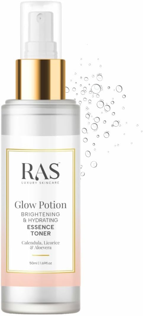 RAS Luxury Oils Glow Potion Essence Toner | Alcohol Free Face Mist | Hydrating & Plumping | With Hyaluronic Acid, Licorice & Niacinamide | Deeply, Soothes Redness & Inflammation | Evens Skin-tone | Vegan, 50ml