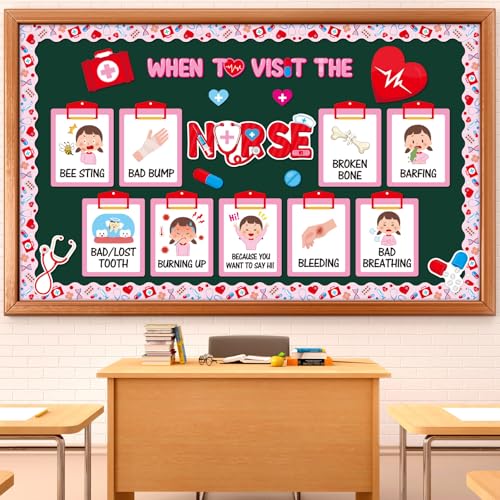 Blosssound School Nurse Bulletin Board Decorations Set When to Visit The Nurse Classroom Office Decorations Healthy Bulletin Board Cutouts Borders for Healthcare Workers Doctor Nursing Theme Wall