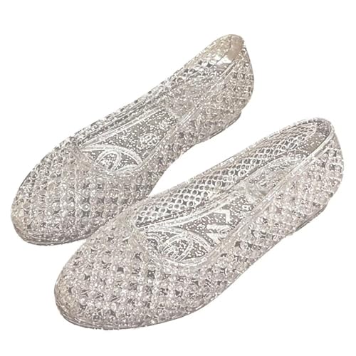 Image of Stunner Women Beach Jelly Shoes Slip On Crystal Summer Hollow Ballet Flats | Summer Cool PVC Breathable Outdoor Indoor Dressy Flat Sandals for Holiday Shopping Spa Swimming Pool