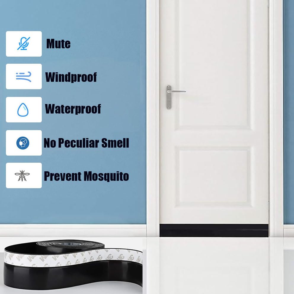 Image of Silicone Seal Strip, Weather Stripping for Door or Window, Weatherproof Soundproof Self Adhesive Door Draught Excluder, Silicone Strip Tape (Black, Length 4.5m, Width 45mm)