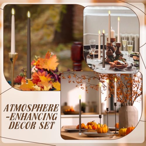 Image of Rossesay 24 Pcs Flameless LED Taper Candles Battery Operated Candle 8.5 inch, 9.65 inch, 10.8 inch, 12.8 inch Flameless Candlesticks Flickering for Christmas Church Wedding Indoor Decoration(Classic, Brown)