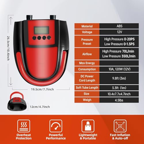Pompe de SUP électrique 20 psi avec arrêt automatique et double étage pour gonfler planche - 3