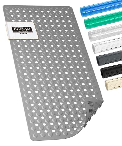 HITSLAM Badewannenmatte rutschfest, 89 x 40cm Lange Antirutschmatte Badewanne, Duschmatte rutschfest BPA Frei, Schimmelresistent & Maschinenwaschbar, Schnelltrocknend und Leicht zu Reinigen, Grau