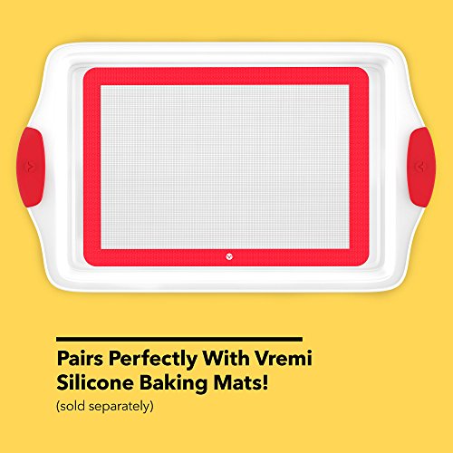 Vremi 3 Piece Baking Sheet Set - Carbon Steel Ceramic Coated Cookie Sheets Pans With Silicone Handles - Small Medium Large Rectangular Pan Tray For Baking Cookies - Ptfe Free And Pfoa Free Bakeware #TOP4