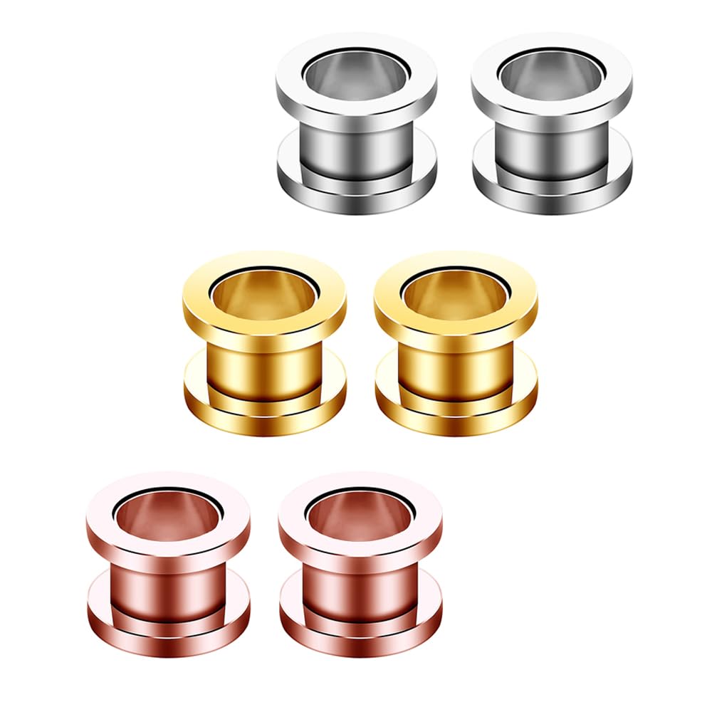 Decentraland Silber Gold Roségold 3-Paar 316L Edelstahl O Ohrmessgeräte Tunnel Ohren Schraubverschluss Körperpiercing-Schmuck 1/2"(12mm)