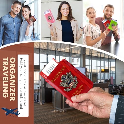 Image of Passport Holder Cover Travel Wallet RFID Blocking Wallets Family Passport Organization Personalized Wallet Case for Men and Women Travel Must Haves (Red)