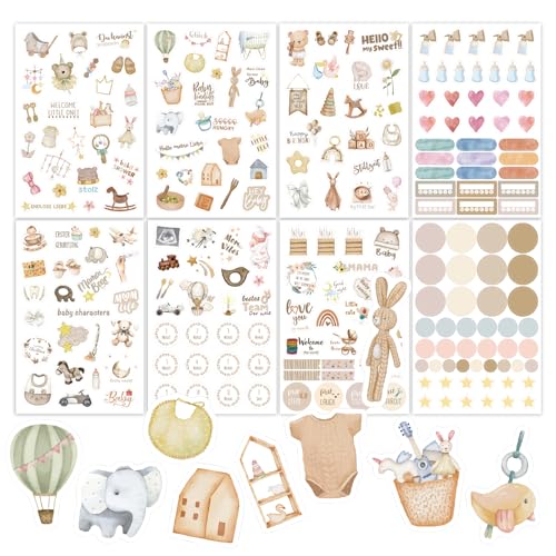 Goiern 8 Feuilles d'autocollants de Scrapbooking, Divers Motifs Autocollants bébé pour Scrapbooking Autocollants Enfant Fille garçon