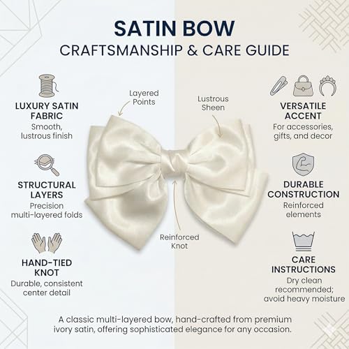 Image of Radhu & Kabby Satin Hair Bow Clip for Women & Girls | Premium Silk Hair Accessory | Cute Ponytail Holder