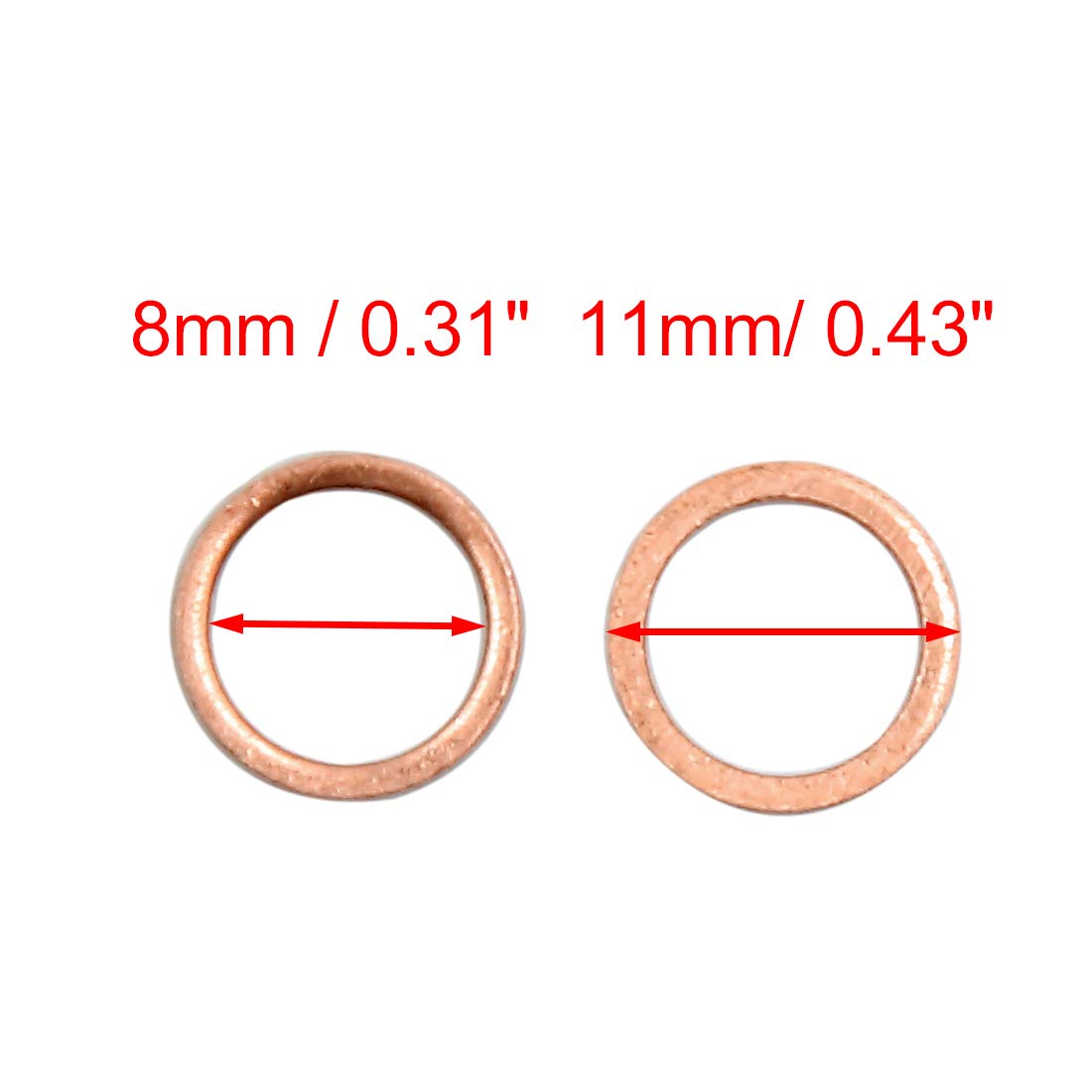X AUTOHAUX 50 Pcs 8mm Inner Diameter Copper Washers Flat Sealing Gasket Rings, Copper Tone, 14 x 10 x 1.5 cm - Image 2