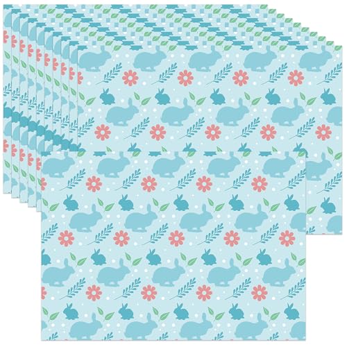 Wonmon 50 PCS Hello Easter Paper Place Mats, Cute Disposable Easter Bunny Flower Placemats Decorative Table Placemats for Spring Holiday Dinner Tables Party Decorations, 13.8 x 9.8 Inches