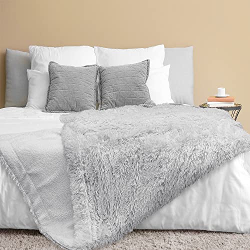 Pavilia Soft Fluffy Faux Fur Throw Blanket, Twin Light Grey Silver, Shaggy Furry Warm Sherpa Blanket Fleece Throw For Bed, Sofa, Couch, Decorative Fuzzy Plush Comfy Thick Throw Blanket, 60X80 Inches #TOP1