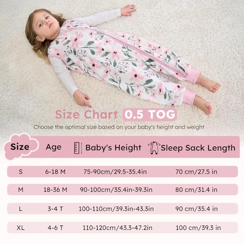 Yoofoss 2er Pack Baby Schlafsack mit Füßen 0.5 Tog 100% Baumwolle Schlafsack Baby mit Beinen Sommer Babyschlafsack für 3-4 Jahre Kinder… – Ansicht 6