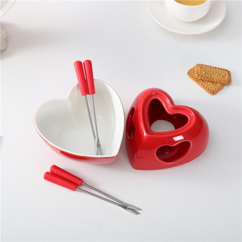 Sizikato Heart Shape Porcelain Chocolate Fondue Set, 11 Oz
