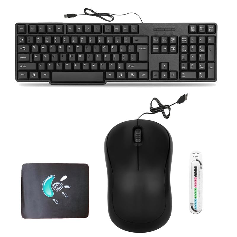 Mophonics Wired Keyboard, Mouse, Mouse Pad and Cable Protector (Set of 4).-picture-51