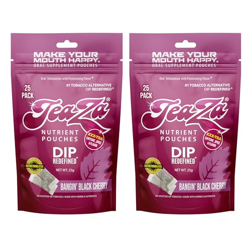 Teaza Herbal Energy Pouches, Alternative Nicotine Free Dip, Alternative Snuff Healthy Dip Pouches, Bangin' Black Cherry (2 Pack)