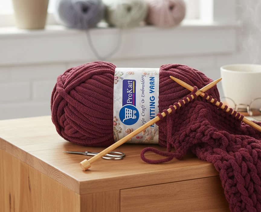 Image of ProKart Premium Blankie Wool, Plush & Cuddly, Chenille Yarn Supersoft Hand Knitting Wool Ball | caps, Throws, Home Furnishing, Scarves, Blankets (Maroon, 100gms x 1 Pack)