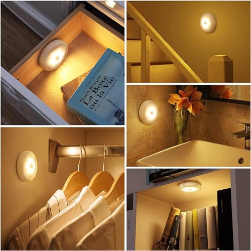 Image of AMIR Upgraded 3.15 inch Motion Sensor Light Indoor, Cordless Battery Powered Stick on LED Night Lights for Closet, Stair, Under Cabinet, Hallway, Kitchen (Warm White - Pack of 6)