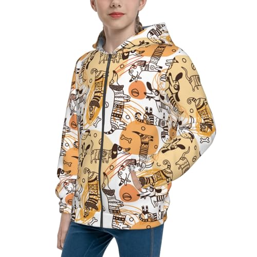 Doodle Dogs Kid Hoodies Boys Zip Up Sweatshirts Girls Pullover with Pocket