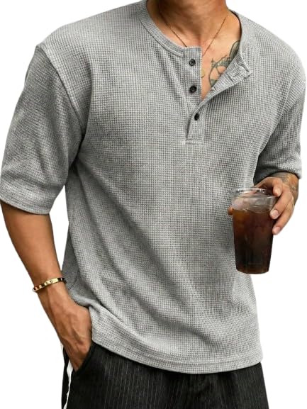 Image of Trillion Men's Waffle Knit Henley Half Sleeve Tshirt for Men