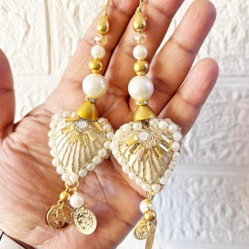 Image of Adikala Craft Store Handmade Ethnic Latkan Tassel Set of 2 for Saree Pallu, Blouse, Suits, Dupatta, Lehenga Decor | Ethnic Saree Pallu, Blouse, Suit, Dupatta & Lehenga Decoration (Heart)
