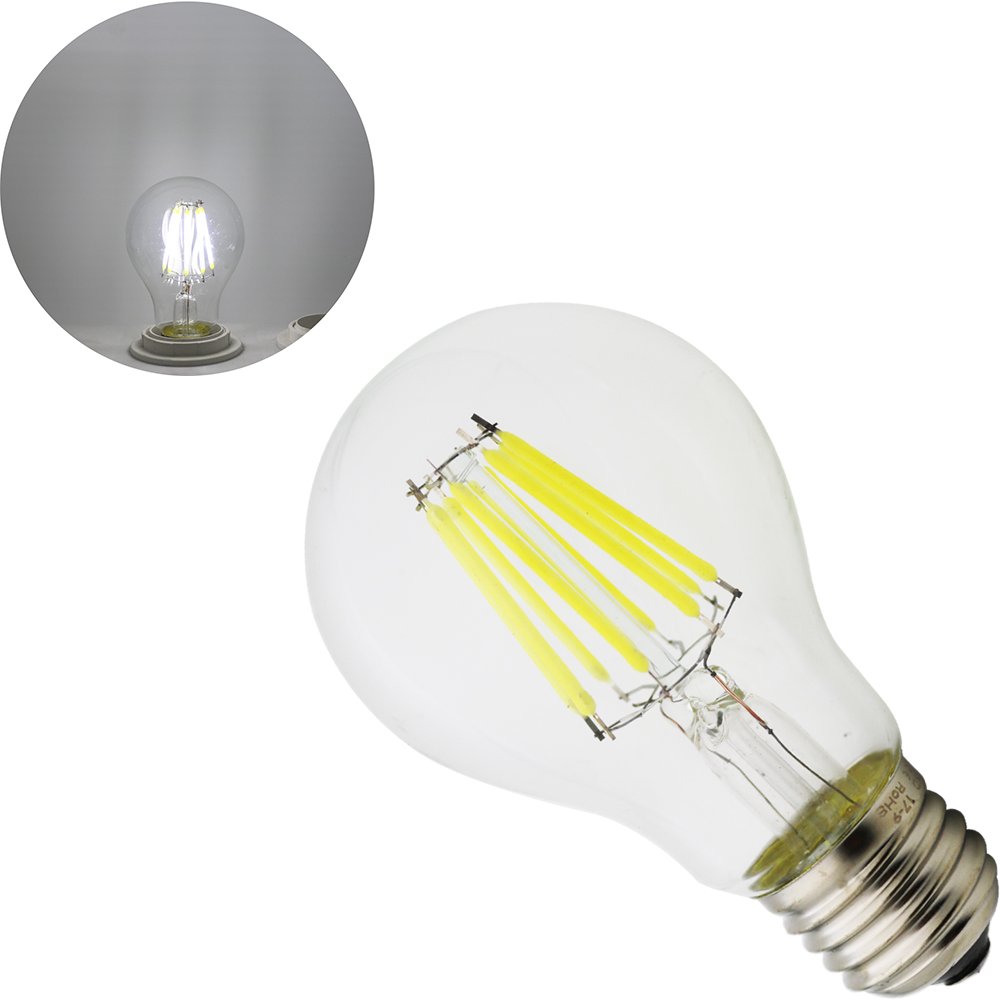 Bombilla LED Esférica E27 con Filamento,A60 8W (equivalente a 80W), Luz blanca fría 6000K,estilo vintage,No Regulable (20 piezas)