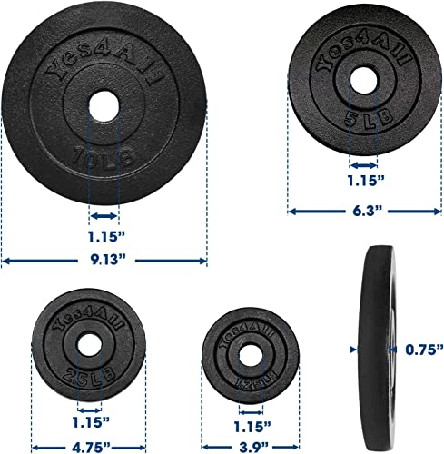 Yes4All Cast Iron Weight Plates, 1.15-Inch Standard Hole Weight Plate Set of 4 & 8, Fits Dumbbell Handles for Strength Training, Weightlifting & Home Gym Workouts - Image 3