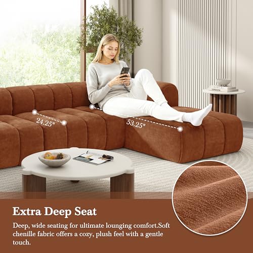 Image of Christopher Knight Home Mania 122 inch Modular L-Shape Sofa Couch with Chaise Lounge, Modern Sectional Sofa Set for Living Room, Boucle Fabric Upholstered Cloud Couch with Deep Seat, Orange