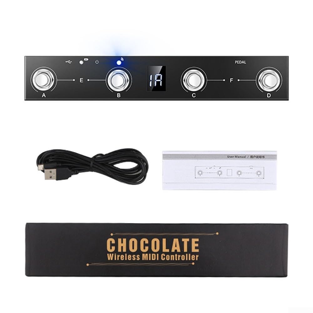 Wiederaufladbar für MIDI-Fußschalter-Controller mit 4 anpassbaren Tasten für Musiker. Tragbares, kabelloses Pedalbrett, kompatibel mit TURNER Chocolate Plus, USB