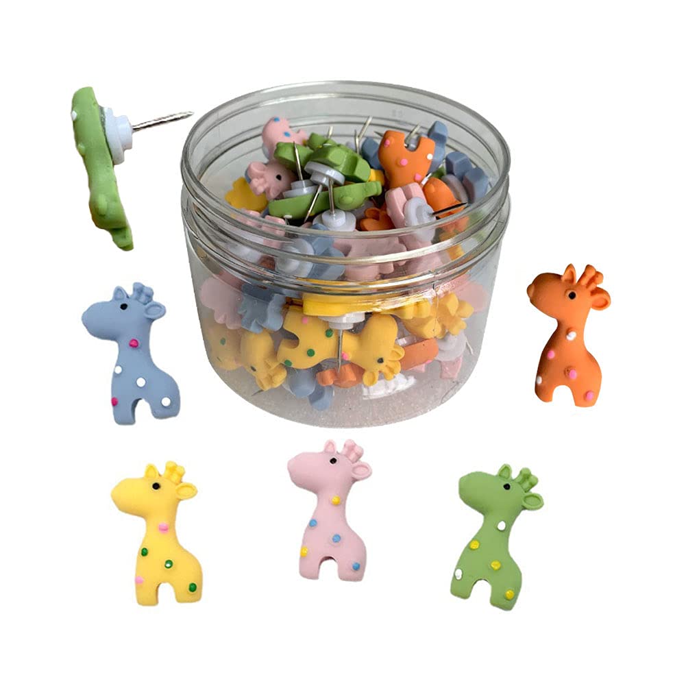 Dl-Duolai Multicolored Duolai 40Pcs Decorative Thumbtacks Cartoon Cute Giraffe Set Pushpins For Tips Whiteboard Corkboard Photo Wall Boxed Decorative Accessories