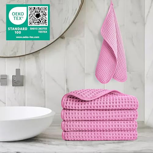 Image of POLYTE 430 GSM Microfiber Lint Free Washcloth Face Towel, 13 x 13 in, 4 Pack (Waffle Weave)