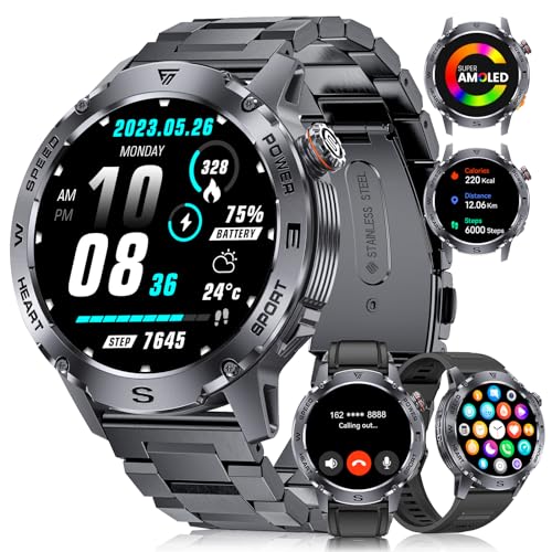 Foxbox Reloj Inteligente Hombre Militar, 1.43 Amoled Smartwatch Con Llamadas Bluetooth,3 Cinturini, 100 Modos Deporte, Pulsómetro Sueño, Ip68 Impermeable Smartwatch Hombre Para Android Ios Negro Foxbox Reloj Inteligente Hombre Militar, 1.43 Amoled Smartwatch Con Llamadas Bluetooth,3 Cinturini, 100 Modos Deporte, Pulsómetro Sueño, Ip68 Impermeable Smartwatch Hombre Para Android Ios Negro