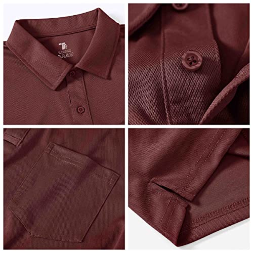 Rdruko Mens Long Sleeve Polo Shirts Smart Casual Golf Tops Breathable Wicking Quick Dry Polyester Work T Shirts with Pocket Wine Red XXL - Image 6