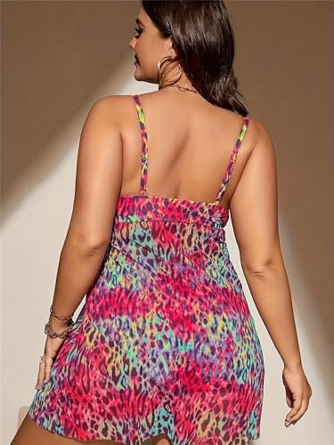 Women's Tummy Control Plus Size Tank Tankini Bathing Suits 2Pcs Leopard Swimuits V Neck Swimdress with Bikini Bottom2