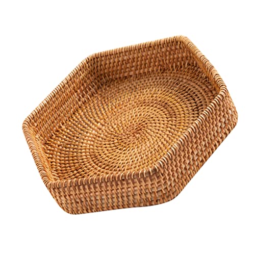 Cabilock Bandeja Hexagonal De Ratán Recipientes para Alimentos Cubertero Cestos Mimbre Decoración Bandeja para Cubiertos Bandejas para Servir Frutas Rota Bandeja Miscelánea De Madera