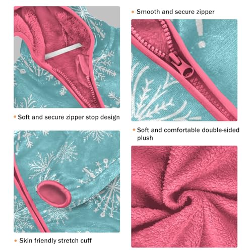 OTVEE Christmas Snowflake on Blue Kids Hoodie Jacket Fall Spring Full Zip Warm Outwear Coat3