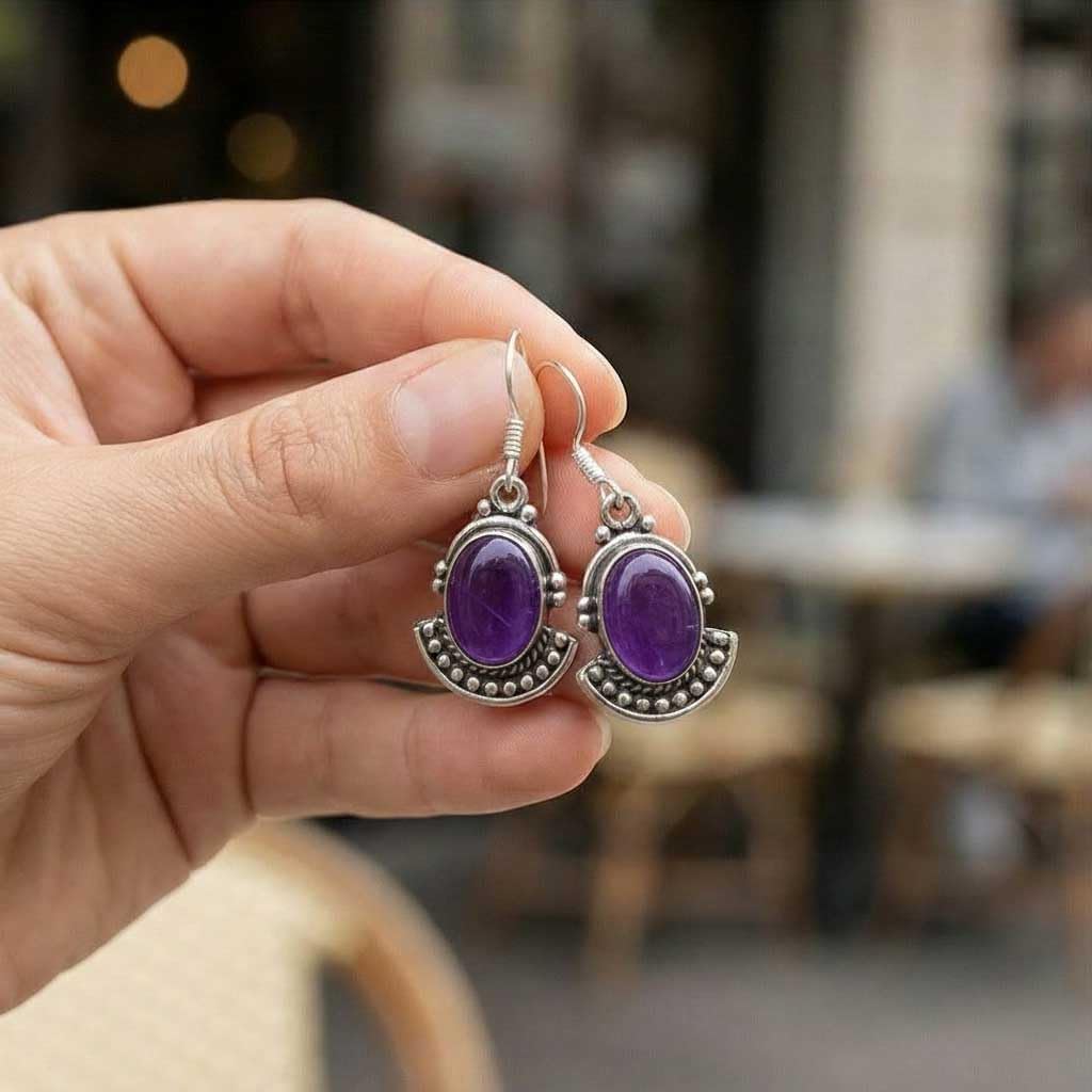 Boho Handmade Jewelry Natural Gemstone Carnelian, Moonstone, Rose Quartz, Amber Oval 925 Sterling Silver Overlay Drop Dangle Earring For Women