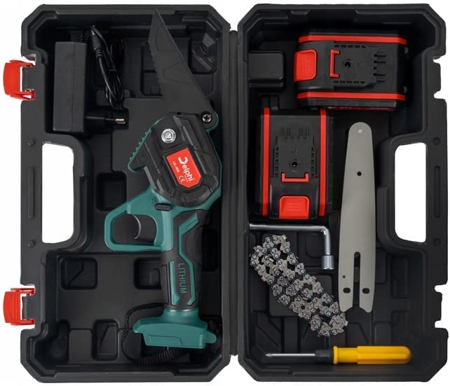 Delphi Akku-Kettensäge 6" Zoll D-04 2x 21V 1500 mAh 1000W battery bürstenlose Kreissäge mini kettensäge mit akku,elektrische säge zum Schneiden von Ästen, Gartenbäumen, kabellos tragbar Kettensäge – Bild 3