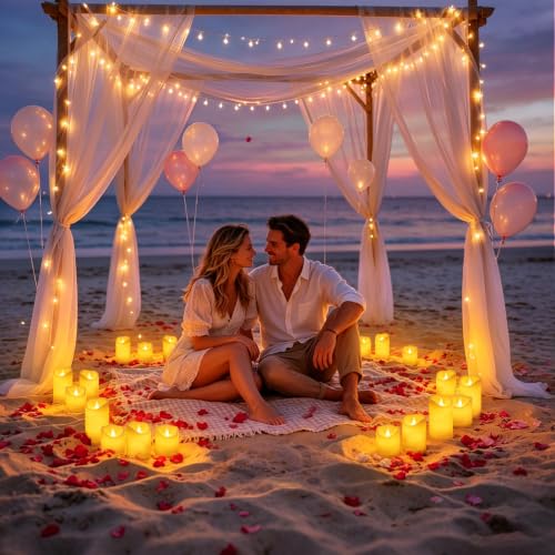 Image of antizer Flameless Candles Set of 9 Plastic LED Ivory Pillars with 2 Remotes & Timer, Battery Operated Outdoor Decor for Garden Patio, Wedding & Home Festival (Ivory - 3 inch D x 9 Pack)