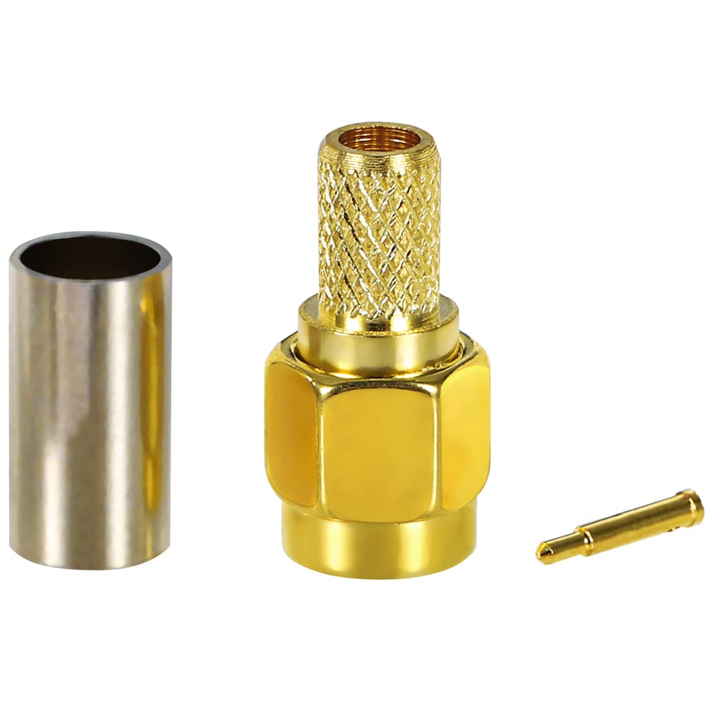 Connettore SMA maschio a crimpare placcato oro per cavi coassiali RG58 RG303 RG141 RG142 RG400 LMR195