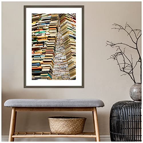 Amanti Art Wood Framed Wall Art Print Book Sculpture At Prague City Library 2 By Wendy Kaveney Danita Delimont (24 In. W X 33 In. H), Svelte Clay Grey Frame - Large #TOP6