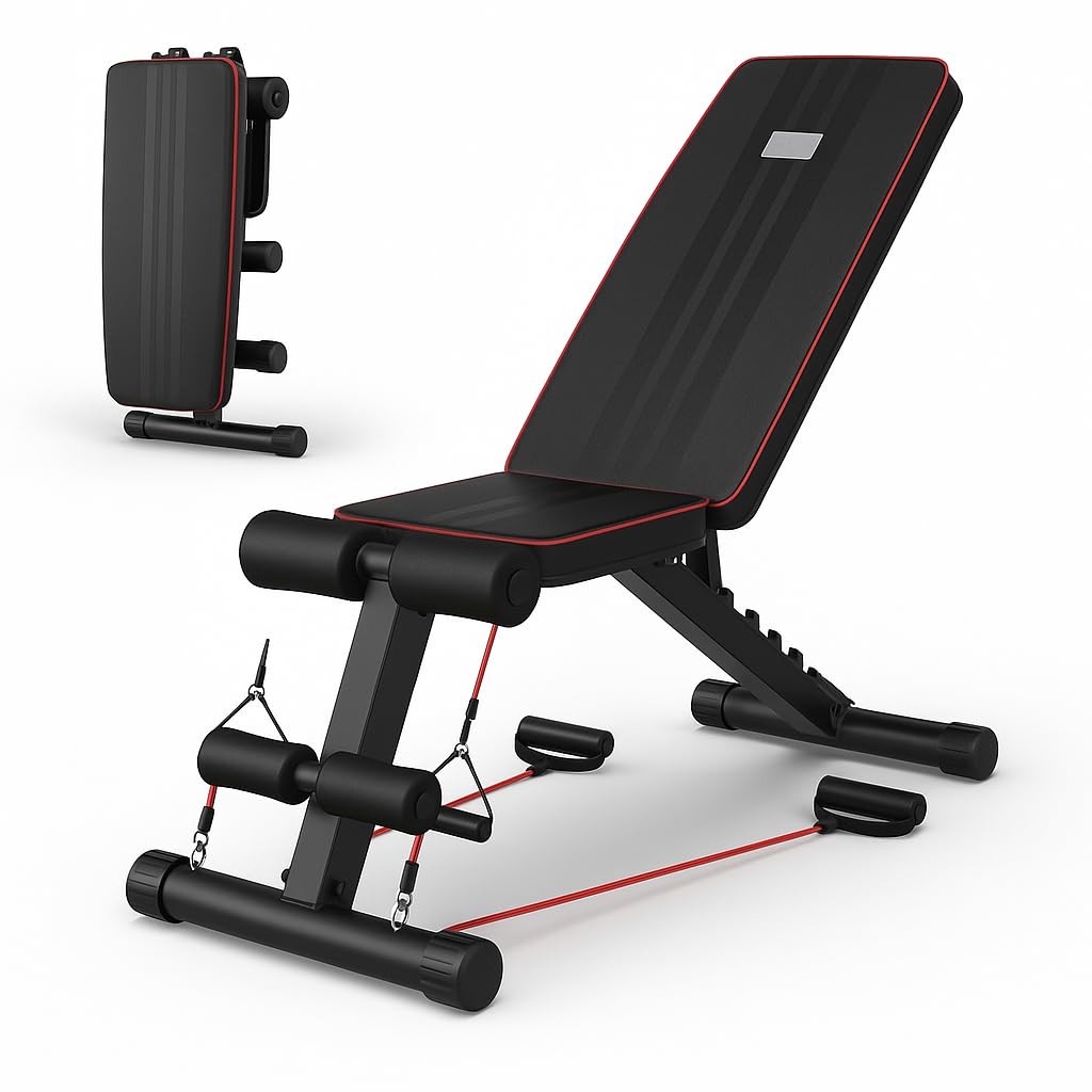VOORDEEL™ Multi-Functional Adjustable Weight Bench – Foldable Gym Bench for Home Workouts, Incline Decline Sit Up Bench with Resistance Bands & Leg Holders, 7 Angle Adjustments, 660 LBS Capacity ( Gym Bench )-image-27