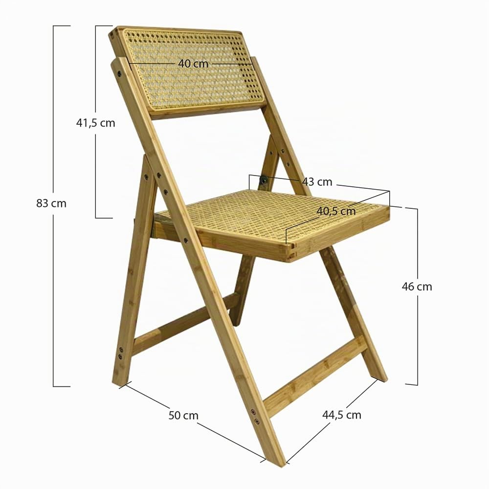 EME Pack 4 Sillas Cannage Plegables Natural. Estructura de Madera, Asiento y Respaldo de Rejilla. Ideal Sillas de Comedor de Estilo nórdico. Modelo apilable. Dimensión 40.5x43x83cm.