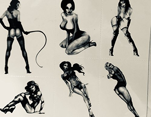3 inches most except whip pinup 4 1/2” Black Henna style retro Pinup Girls 6 on sheets sexy tramp stamps long lasting
