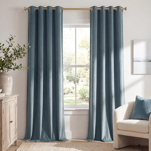 StangH Stone Blue Velvet Curtains Privacy for Bedroom, W52 x L96, 2 Panels