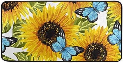 Krafig Rug Sunflower Butterfly Non Slip Mat Area Rug Runners Floor Carpet for Kitchen Bedroom Living Room 39x20 Inch
