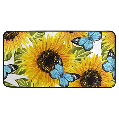 Krafig Rug Sunflower Butterfly Non Slip Mat Area Rug Runners Floor Carpet For Kitchen Bedroom Living Room 39X20 Inch #TOP2